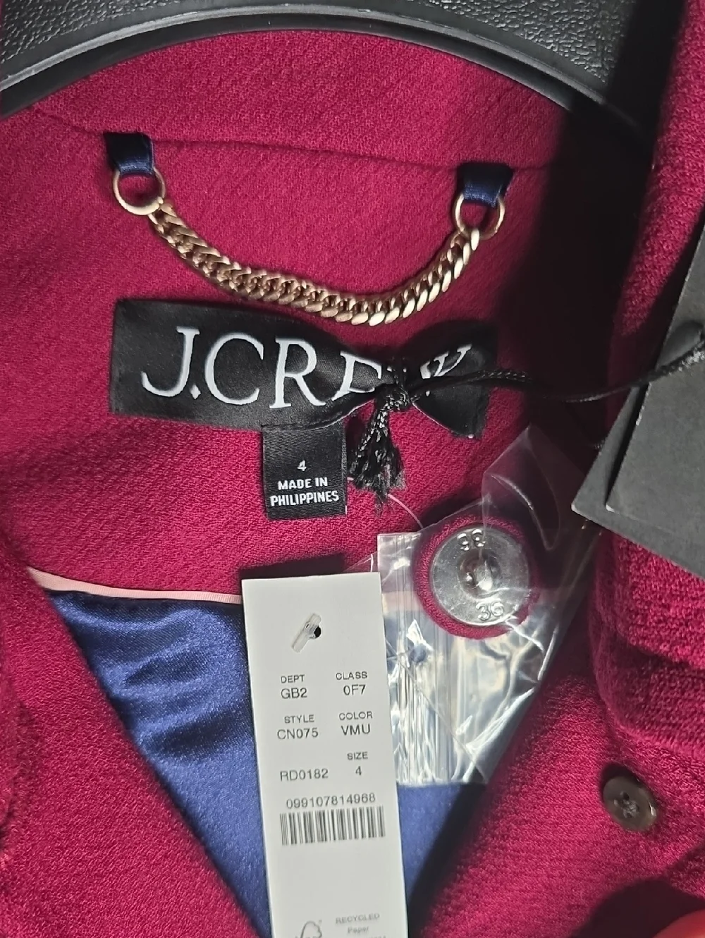 J Crew Salon coat in Italian double-cloth Vivid Mulberry Sz 4 NWT - Picture 4 of 6